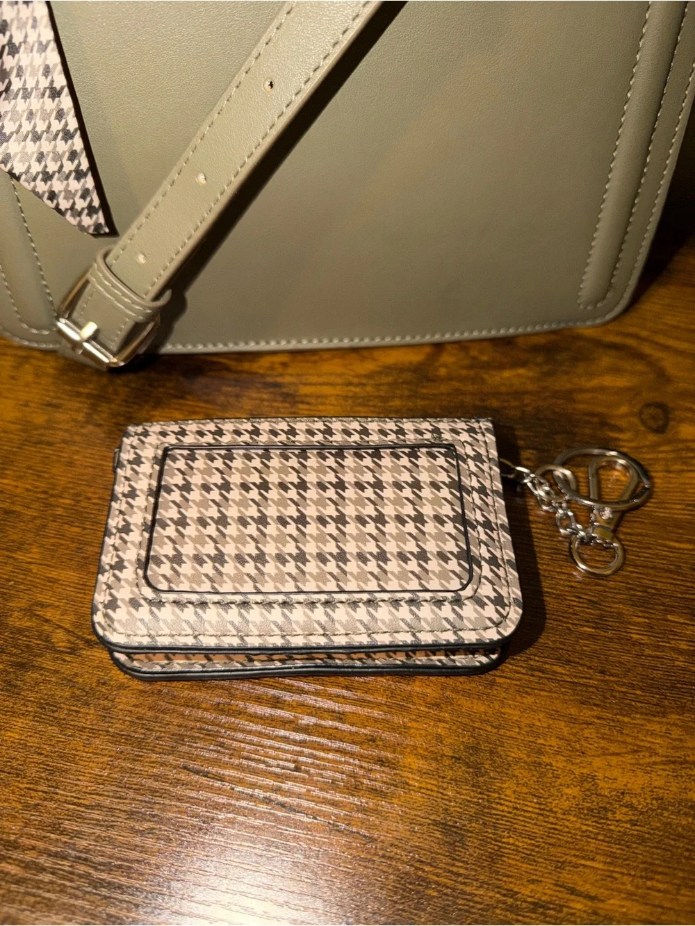 Steve Madden Olive Crossbody Bag with Houndstooth Scarf and Card Case